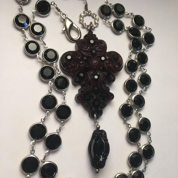 Black Crystal Silver Chain Necklace with Tarina Tarantino Pendant - Picture 8 of 10